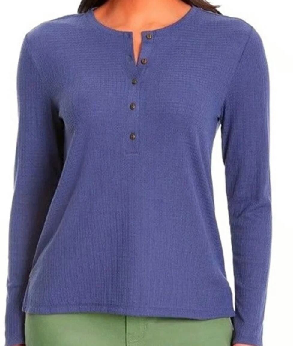 GH Bass & Co Dark Blue Texture ed Henley 5 button front Pointella Finish size M